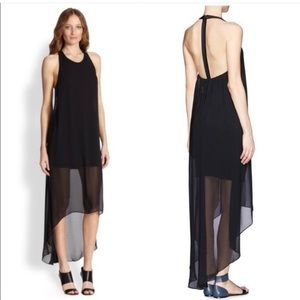Alice + Olivia Black Sheer Hi Low Dress-Leather
